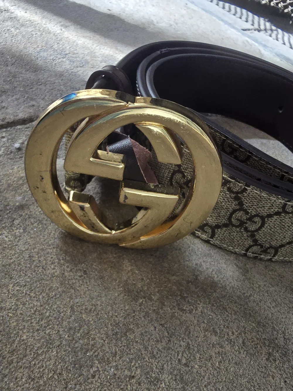 Gucci Beige GG Canvas Belt with Gold Double G Buckle